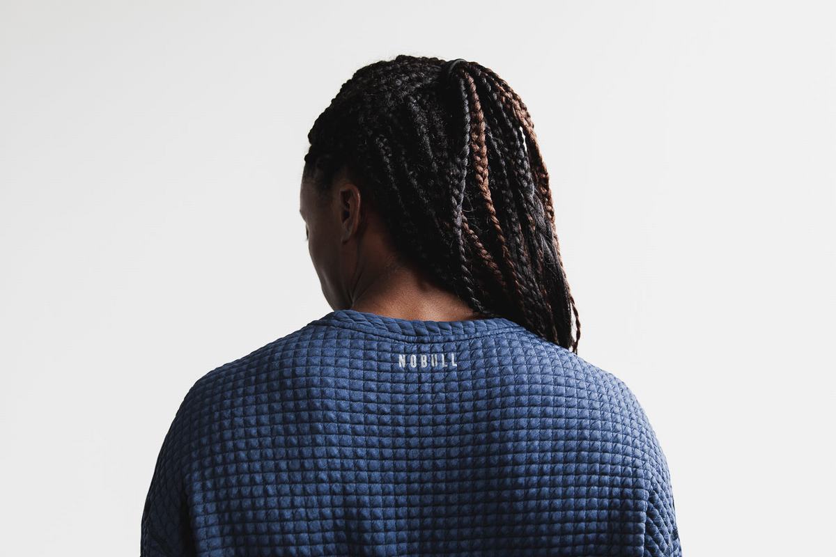 Nobull Quilted Crew Women's Pullover Navy | Australia (FI1083)